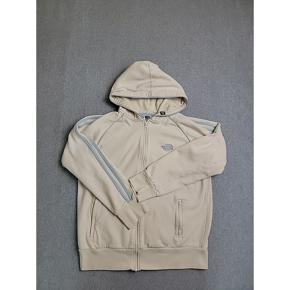 The North Face Hoodie Womens L Beige Full Zip Fleece Stripe Raglan Sweatshirt
